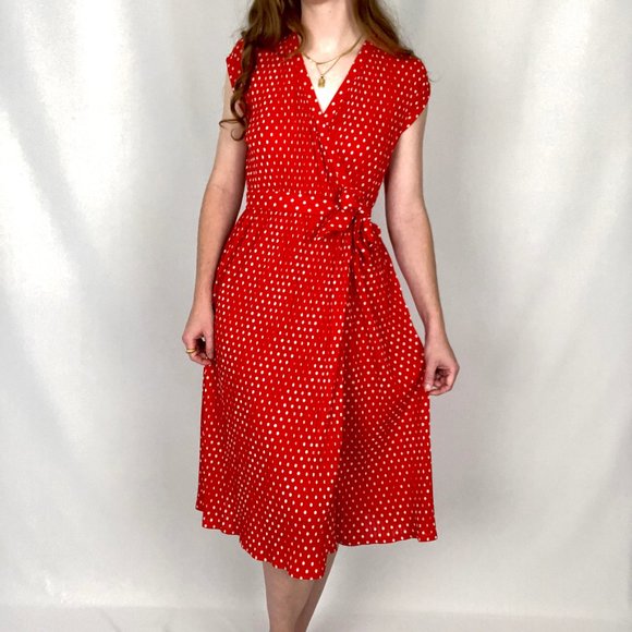 Stunning Vintage Micro Pleated Wrap Dress High Waisted Belted Midi Summer Dress - Picture 7 of 9